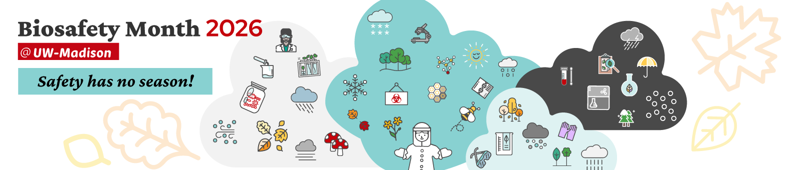 A banner image showing different icons that illustrate the theme of 'Safety has no season!'